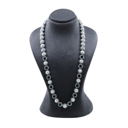 Classic 6 Natural Freshwater Pearl Necklace, Cluster Halo Tennis Chain  Round Green & White Lab Created Diamond In 1 Over Sterling Silver 