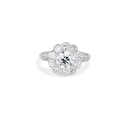 Engagement Ring / 14k Gold Cluster Halo Engagement Ring / Vintage Wedding Ring / Edwardian for Her