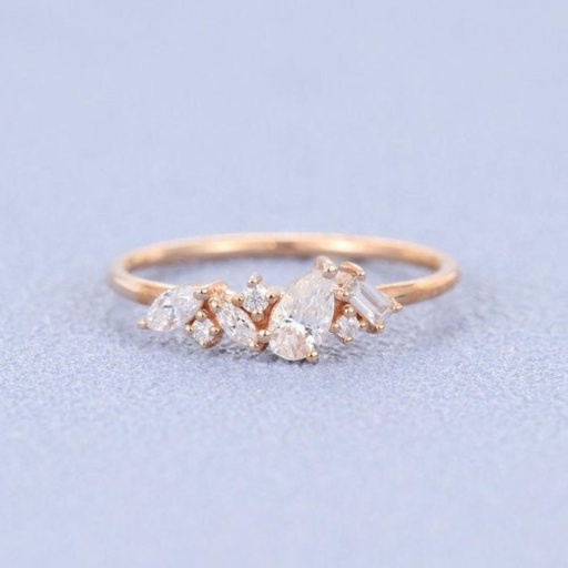 Vintage Moissanite engagement ring rose gold Unique Pear shaped diamond Cluster engagement ring Baguette cut for women art deco Promise gift