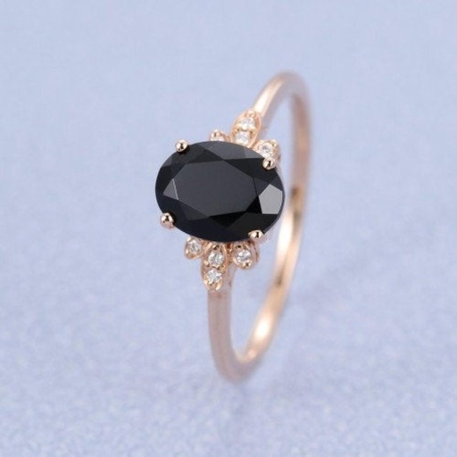 Black engagement ring vintage Rose gold onyx engagement ring for women Round moissanite Cluster wedding Promise gift