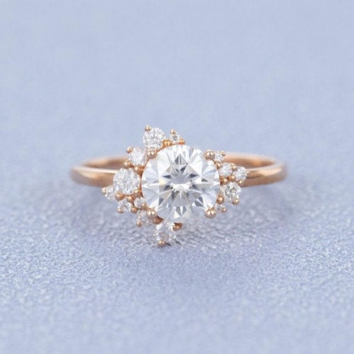 Cluster Moissanite engagement ring round cut Unique Rose gold engagement ring Diamond ring for women vintage Bridal anniversary gift for her