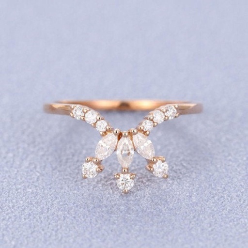 Curved wedding band rose gold women vintage Marquise cut Moissanite stacking matching Unique Promise Diamond Bridal Anniversary Gift for her