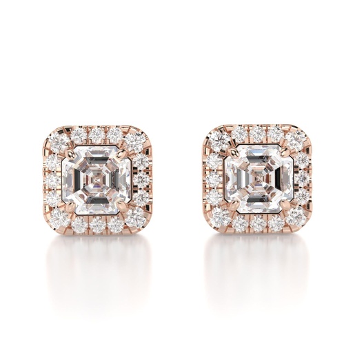  Asscher Cut Diamond Halo Stud Earring For Women