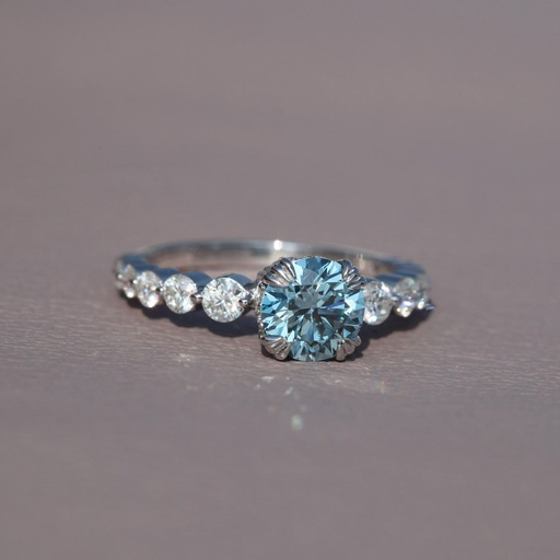 Blue Round Cut Diamond Hidden Halo With Accents Anniversary Ring for Women