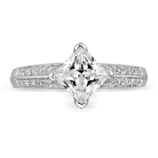 Princess Cut Solitaire With Accents Four Prong Ring in 925 Sterling Silver Ring  For Engagement
