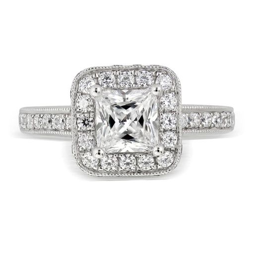 Princess Cut Diamond Double Hidden Halo With Accents Engagement Ring for Women