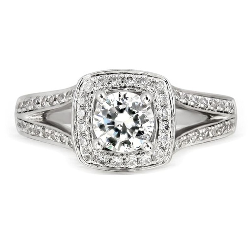Round Cut Diamond Halo Splits Shank Anniversary Ring for Women