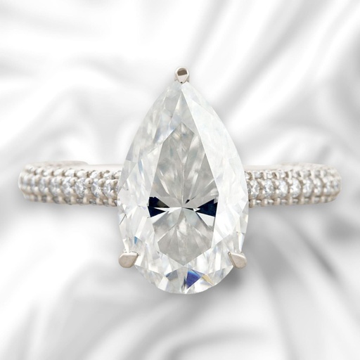Pear Cut Diamond Hidden Halo 3 Row With Accents Engagement Ring for Women