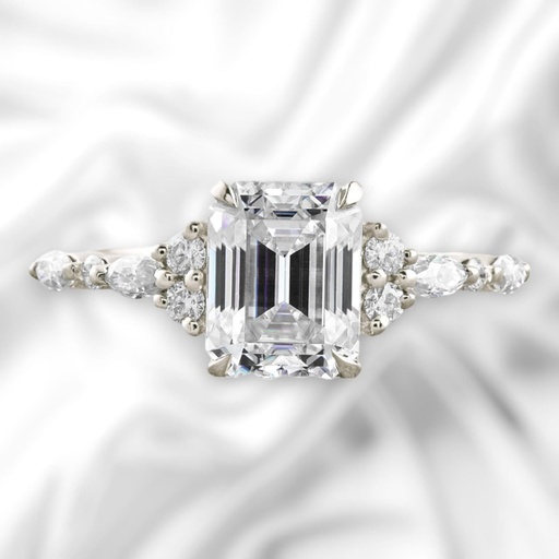 Cluster Emerald Cut White In 925 Sterling Silver Ring For Women's Engagement