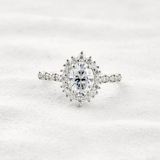 Oval Cut Diamond Halo With Accents Engagement Ring for Women