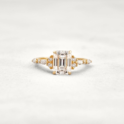 Solitaire With Accents Yellow Emerald Cut  In 925 Sterling Silver Ring For Engagement