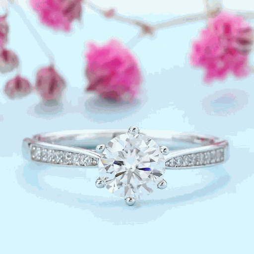  Round Cut Solitaire With Accents Six Prong Ring in 925 Sterling Silver Ring For Engagement