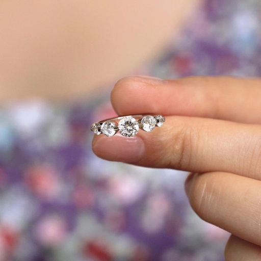 Round Cut 5 Stone Ring in 925 Sterling Silver Ring For Engagement