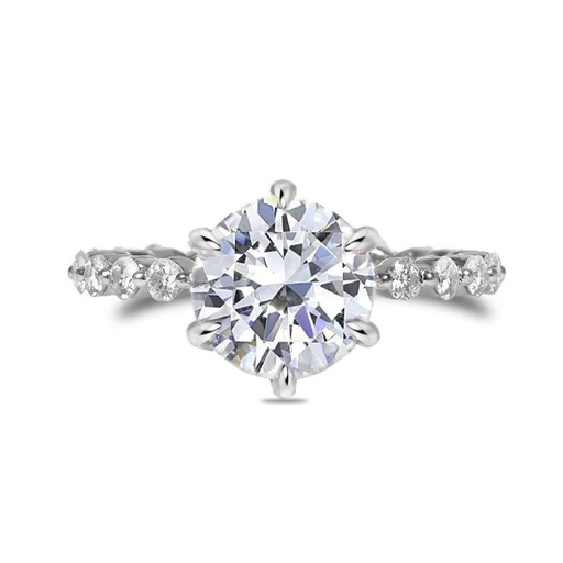  Round Cut Solitaire With Accents Six Prong Ring in 925 Sterling Silver Ring For Engagement