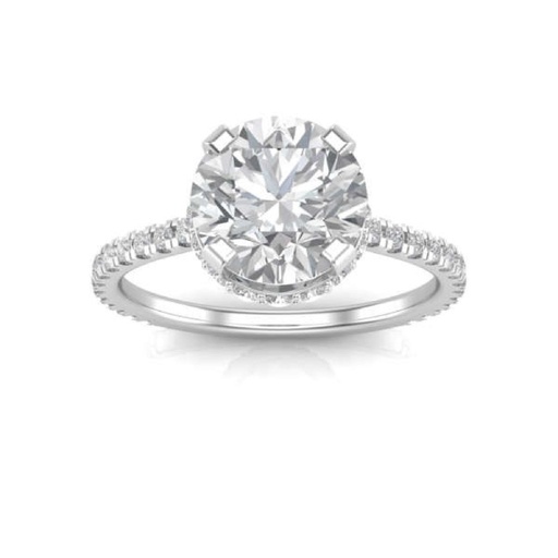 Hidden Halo Round Cut White Moissanite In 925 Sterling Silver Ring For Women's Engagement