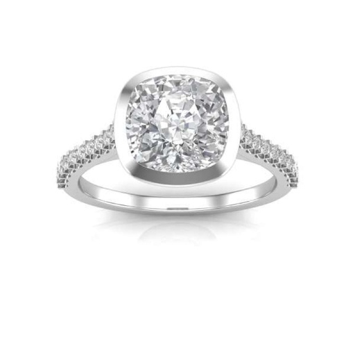 Solitaire With Accents Cushion Cut White Moissanite In 925 Sterling Silver Ring For Women's Engagement
