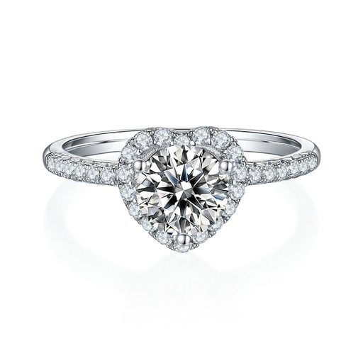Round Cut Diamond Halo Heart Shape Valentine Ring for Women