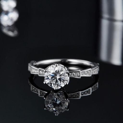 Round Cut Diamond Hidden Halo Engagement Ring for Women