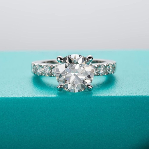 925 Sterling Silver Round Brilliant Cut White Cubic Zirconia Solitaire With Accents Engagement Rings For Women