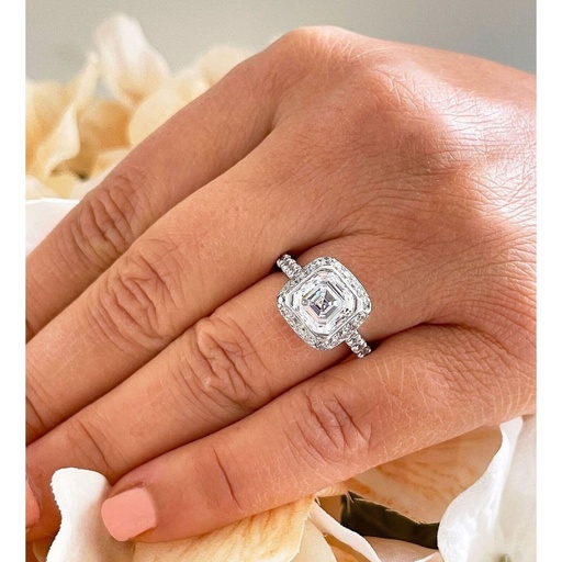 Halo VVS-VS Clarity Asscher Cut LGD In 10K Gold Ring For Engagement