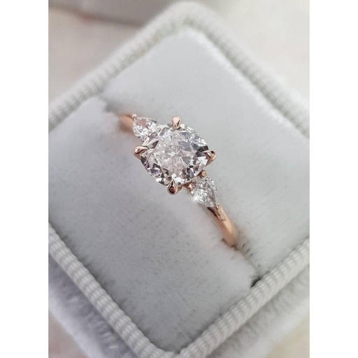 3 Stone VVS-VS Clarity Cushion Cut LGD In 10K Gold Ring For Engagement