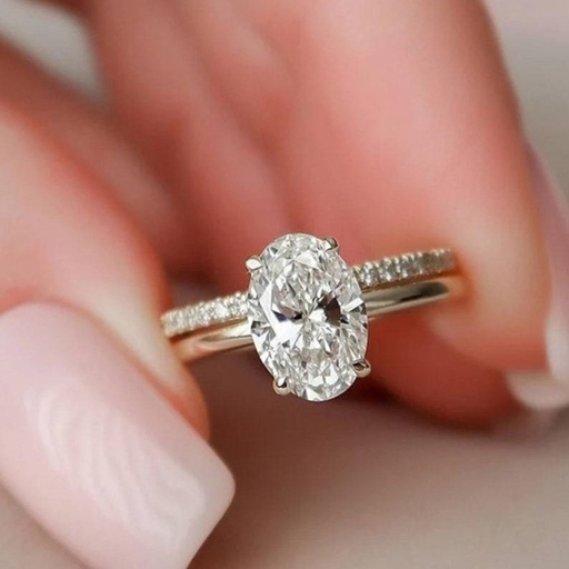  Oval Cut Hidden Halo Engagement Ring Set