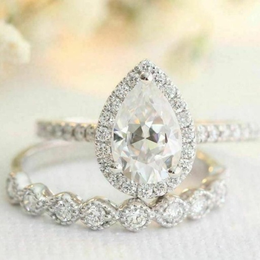  Pear Halo Ring For Her