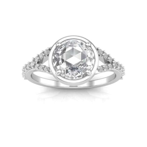Solitaire With Accents Round Rose Cut White Moissanite In 925 Sterling Silver Ring For Women's Engagement