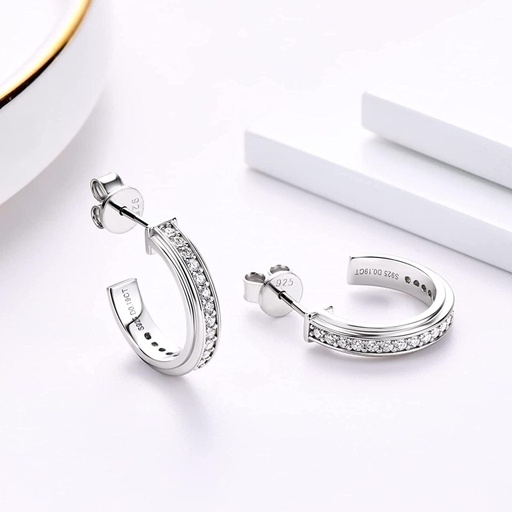  Round Brilliant Cut White Cubic Zirconia 925 Sterling Silver Huggie Hoop Earrings For Women