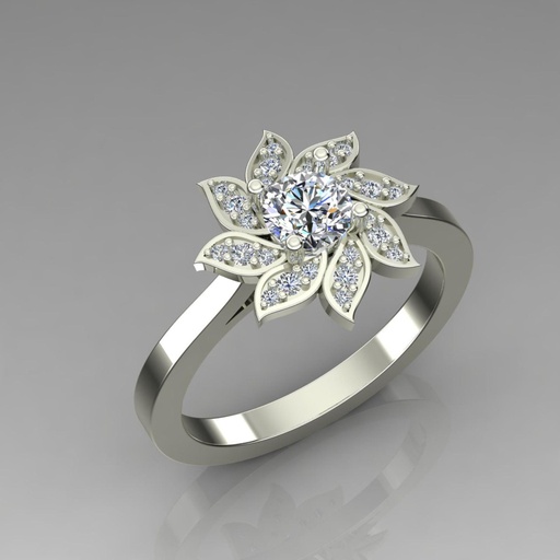  Round Cut Flower Art Deco Engagement Ring For Women