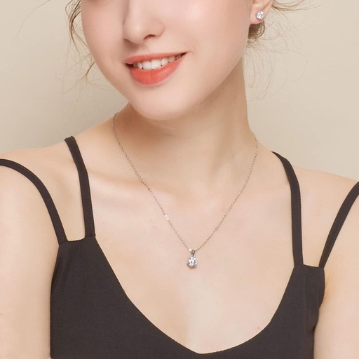 925 Sterling Silver Round Brilliant Cut White Cubic Zirconia Solitaire Pendant Necklace For Women