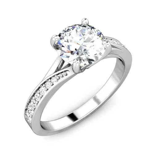 Solitaire With Accents  White Round Cut Cubic Zirconia In 925 Sterling Silver Ring For Engagement