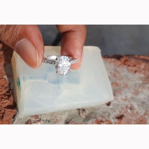 Hidden Halo  White Oval Cut Cubic Zirconia In 925 Sterling Silver Ring For Engagement