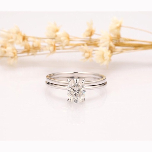 Bridal Set White Oval Cut Cubic Zirconia In 925 Sterling Silver Ring For Engagement