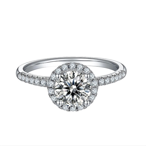 Halo Round Cut Cubic Zirconia In 925 Sterling Silver Ring For Engagement