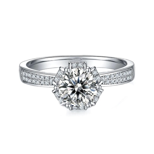 Hidden Halo Brilliant White Round Cut Cubic Zirconia In 925 Sterling Silver Ring For Engagement