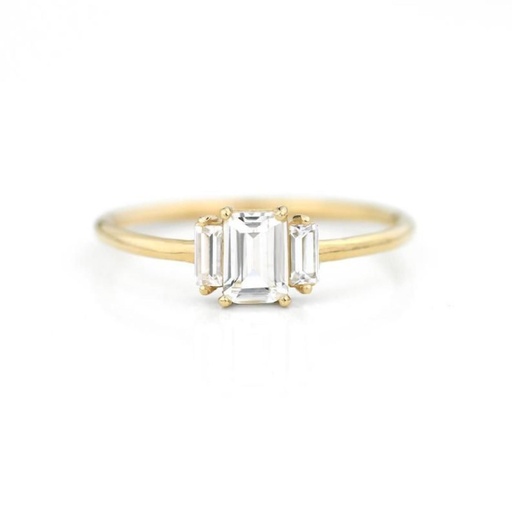 Emerald Diamond Three Stone Engagement Ring for Women