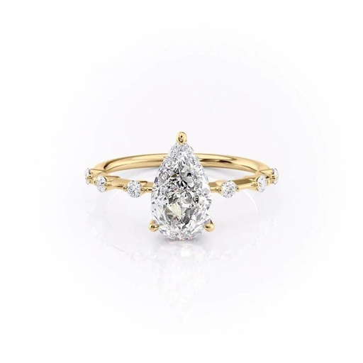  Diamond Engagement Ring, Pear Cut Diamond Ring,  Hidden Halo Wedding Ring