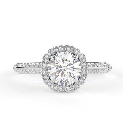 Flower Style Halo With Hidden Halo Ring, Knife Edge Shank Pave Set Wedding Ring, Round Brilliant Cut  Engagement Ring