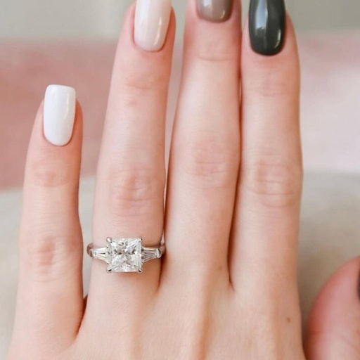  Princess Cut  Three Stone Wedding Ring, 14K White Gold Engagement Ring, Minimalist Ring, Statement Ring, Engagement Ring