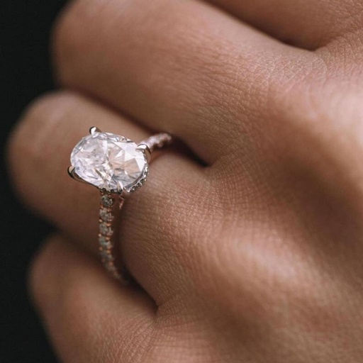 Oval Cut Diamond Hidden Halo Engagement Ring, Lab Grown Diamond Ring, Dainty Oval Bridal Wedding Ring, Best Ever Gift For Wife, Ring Her