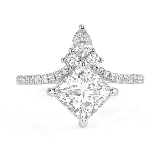 Princess Cut Colorless Engagement Ring, Side Stone Pear &amp; Round  Crown Style Ring, Pave Wedding Ring For Women