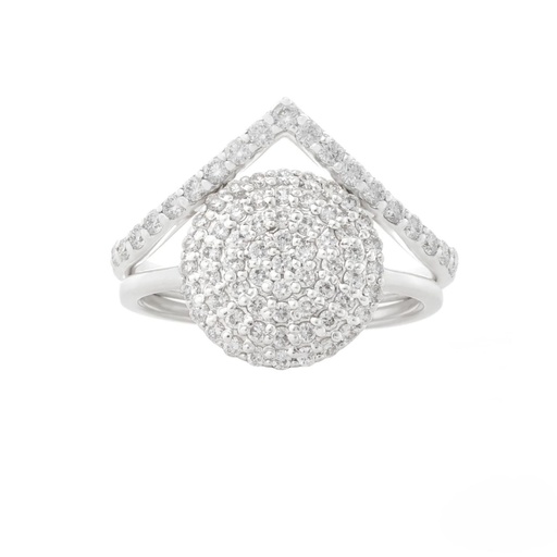 Pave Diamond Engagement Ring Set/Coin Shape Art Deco Bridal Set/Curved Stacking Set/Nesting V Shaped Ring/Wedding Ring Set/2 Pcs Ring Woman