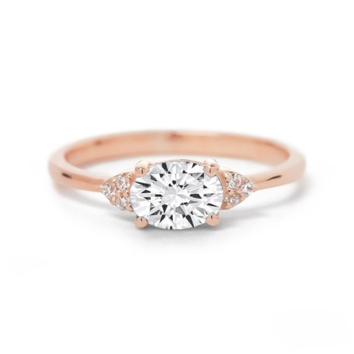 Oval-Cu Diamond Engagement Ring,14k Solid Gold,Dainty Diamond Proposal Ring,East to West  Wedding Ring,Minimalist Ring for Bride