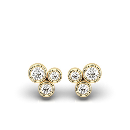 Diamond Studs / Diamond Bezel Set Studs / 14K Gold Dainty Round Cut Diamond Trio Stud Earrings / Earring for Daughter / Zhedora Fine Jewelry