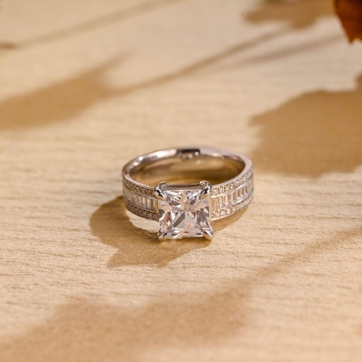 Solid Gold Assher Cut Moissanite Engagement Ring, Half Pave Wedding Ring, Valentine's Day/ Anniversary/ Birthday Gift for Woman