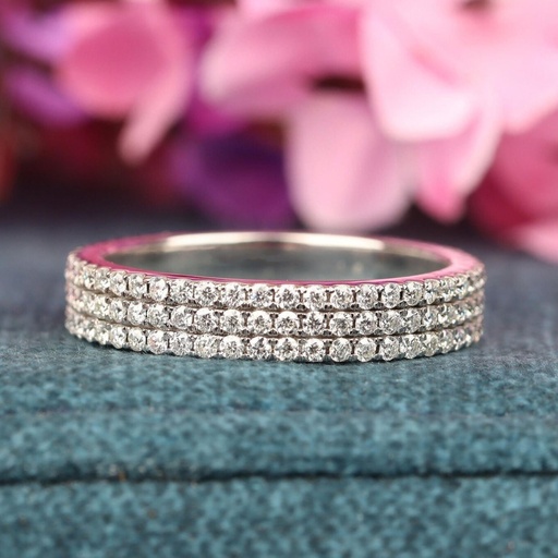 Round Cut Moissanite Engagement Band, Moissanite Engagement Wedding band, Dainty Round ring, Delicate Round Engagement Band