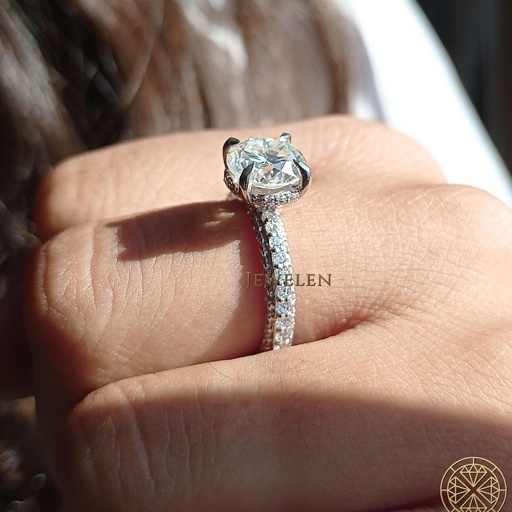 2TCW Round Cut Moissanite Ring/ 14K Solid Gold Halo Ring/ Hidden Halo Engagement Ring/ Wedding Ring/ 10K/14K/18K White Gold