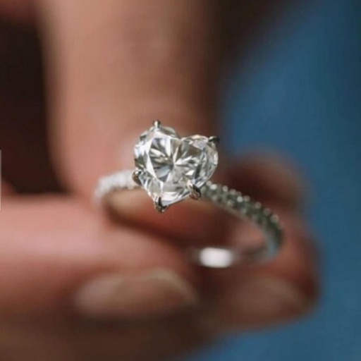 Solitaire With Accents Ring, White Moissanite Ring, Heart Cut Ring, Solid 14K White Gold Ring, Engagement Ring, Wedding Ring