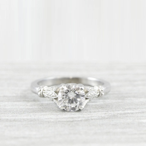 White Sapphire Engagement Ring Art Nouveau 1900's Inspired Band Ring in Yellow/Rose/White Gold or Platinum for Her